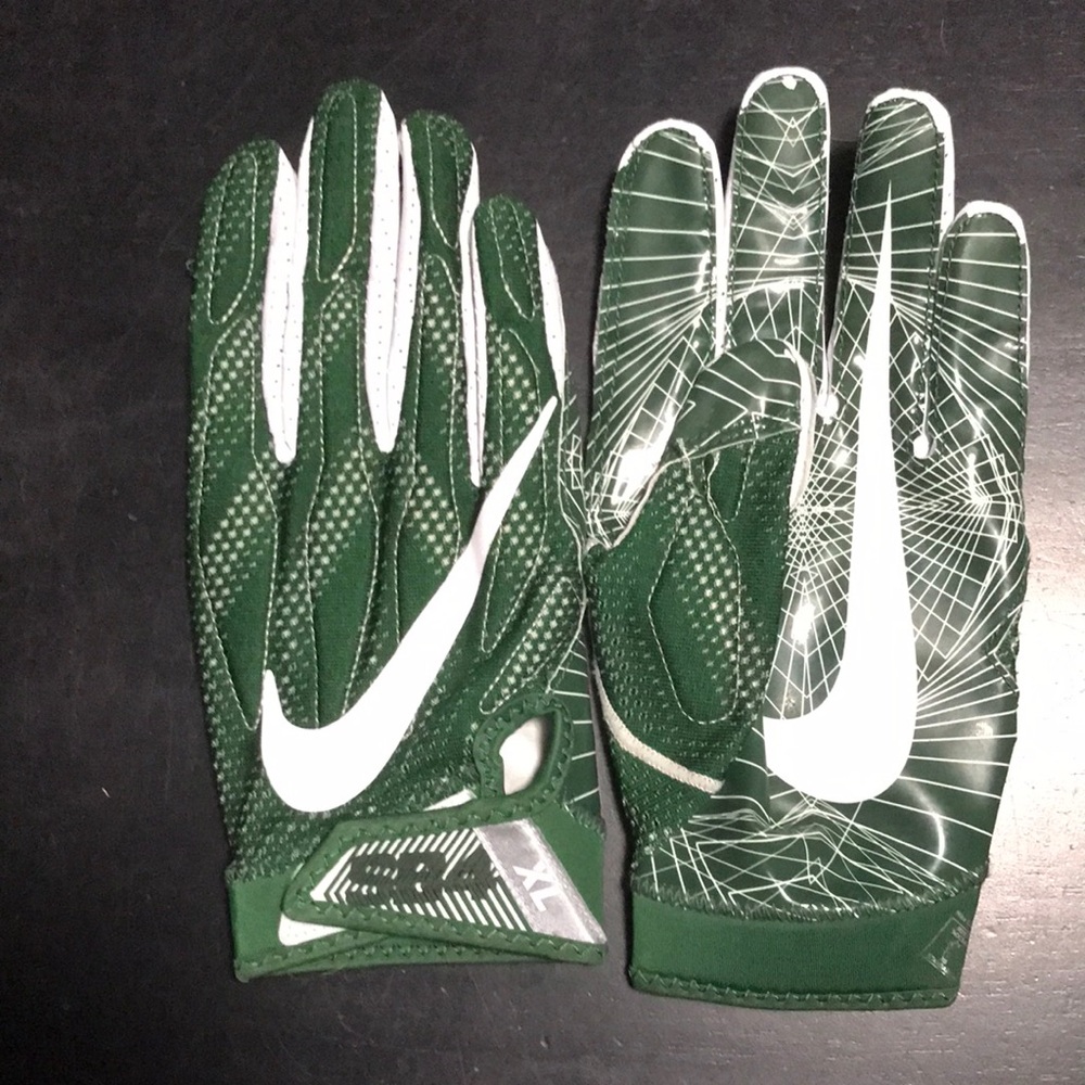 Nike Green and White Football Gloves Size XL